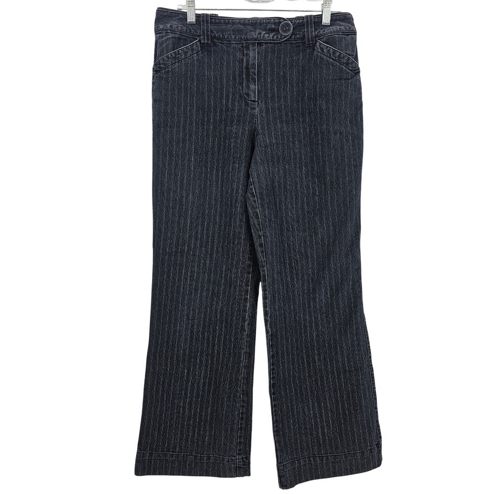 VTG Bamboo Traders Womans size 12 Pinstripe Wide Leg Denim Jeans Blue Y2k